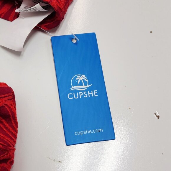 Cupshe Womens Red Floral High-Waist Bikini Set Scalloped Cross-Strap Size M - Picture 6 of 6